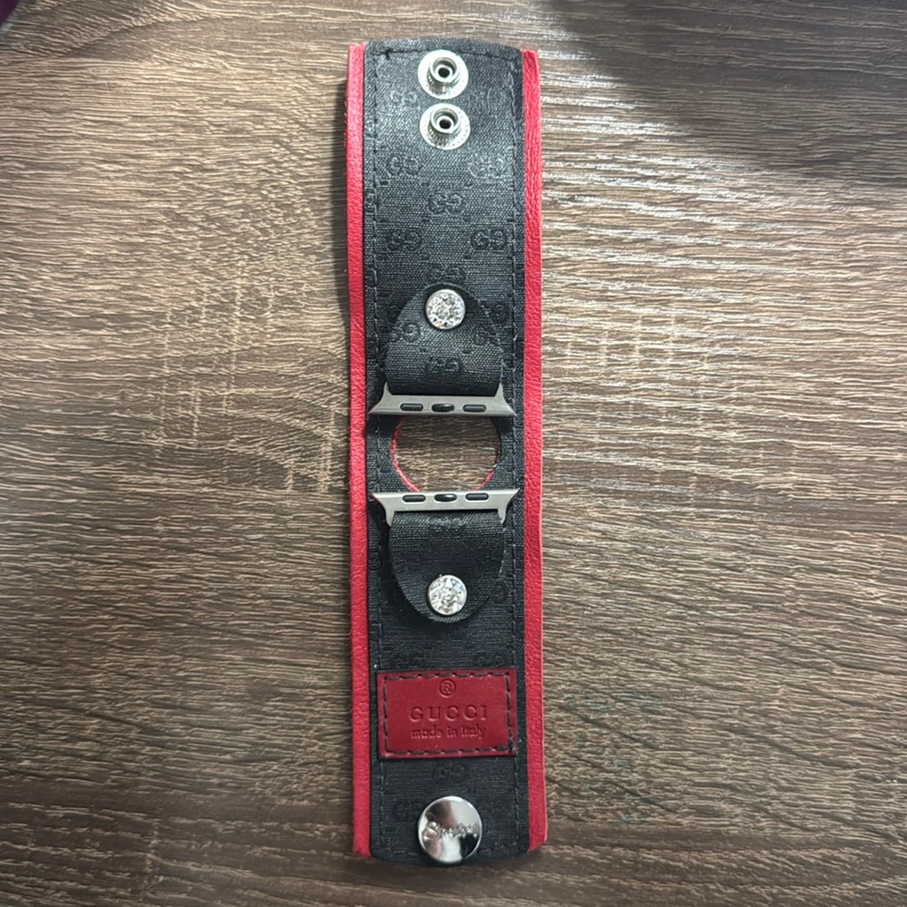 Sparkl Watch band for Apple Watch. Black and red upcycled Gucci.
